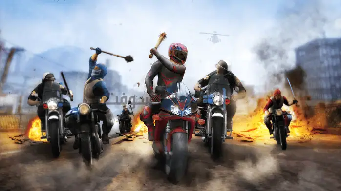 لقطة شاشة للعبة Road Rash على الكمبيوتر الشخصي، تظهر متسابق دراجات نارية أثناء اللعب على مسار ترابي مع مناظر طبيعية نابضة بالحياة.