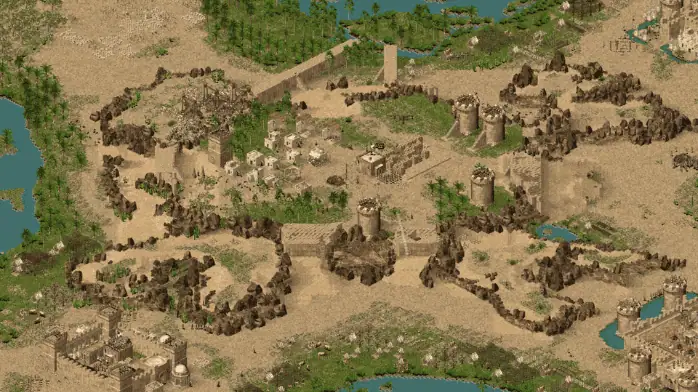 فن الغلاف للعبة Stronghold Crusader 2025 يظهر فرسان العصور الوسطى وقلعة تحت الحصار في ساحة معركة ديناميكية.