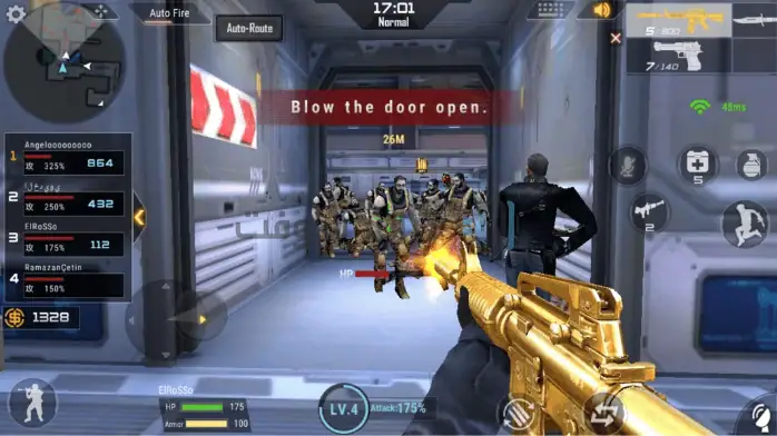 لقطة شاشة للعبة Crossfire للكمبيوتر الشخصي، تعرض قتالًا مكثفًا متعدد اللاعبين ونماذج شخصيات مختلفة أثناء العمل.