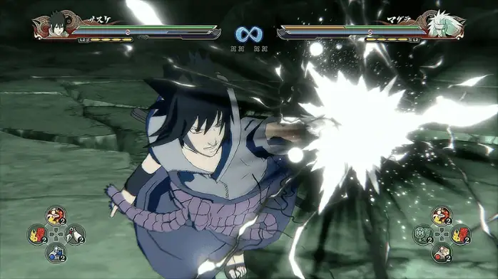 لقطة شاشة للعبة Naruto Storm على الكمبيوتر الشخصي، تتميز بشخصيات نابضة بالحياة وطريقة لعب مليئة بالإثارة في بيئة ديناميكية.