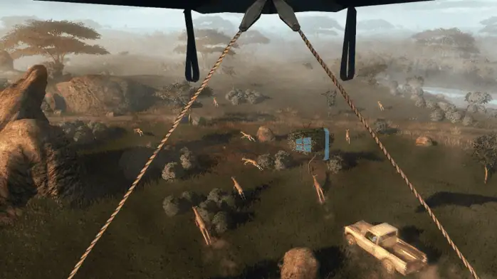 فن الغلاف للعبة Far Cry 2 يظهر جنديًا في مشهد صحراوي مع أسلحة ومركبة في الخلفية.