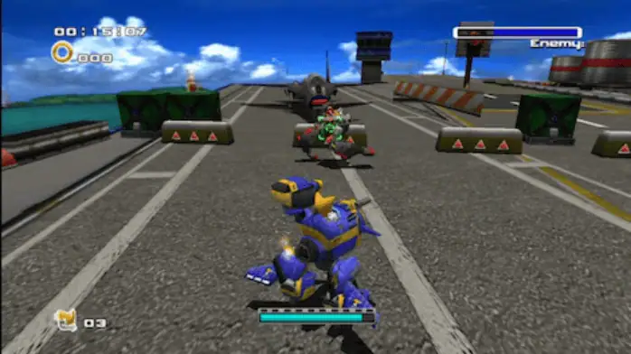 فن الغلاف للعبة Sonic Adventure 2 للكمبيوتر الشخصي يظهر Sonic وShadow أثناء العمل على خلفية مدينة نابضة بالحياة.