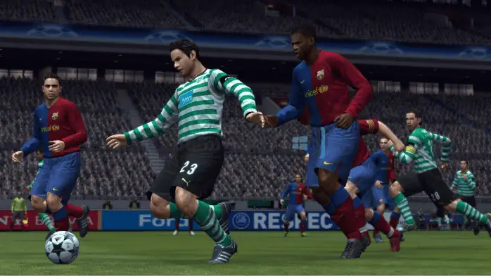 غلاف لعبة Pro Evolution Soccer 2009 يتميز بحركة كرة قدم ديناميكية ورسومات نابضة بالحياة لمستخدمي الكمبيوتر الشخصي.